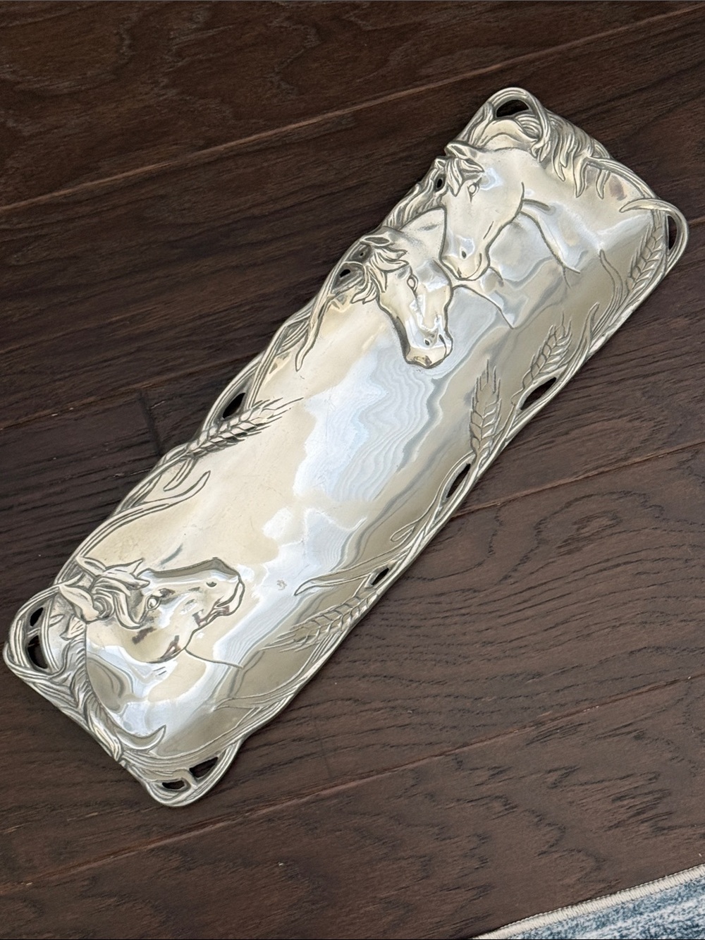 Arthur Court Silver Horse-Relief Long Rectangular Serving Tray